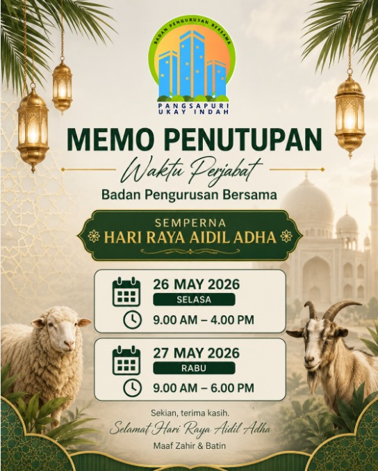 Memo Penutupan Waktu Pejabat JMB Ukay Indah 26-27 May 2026