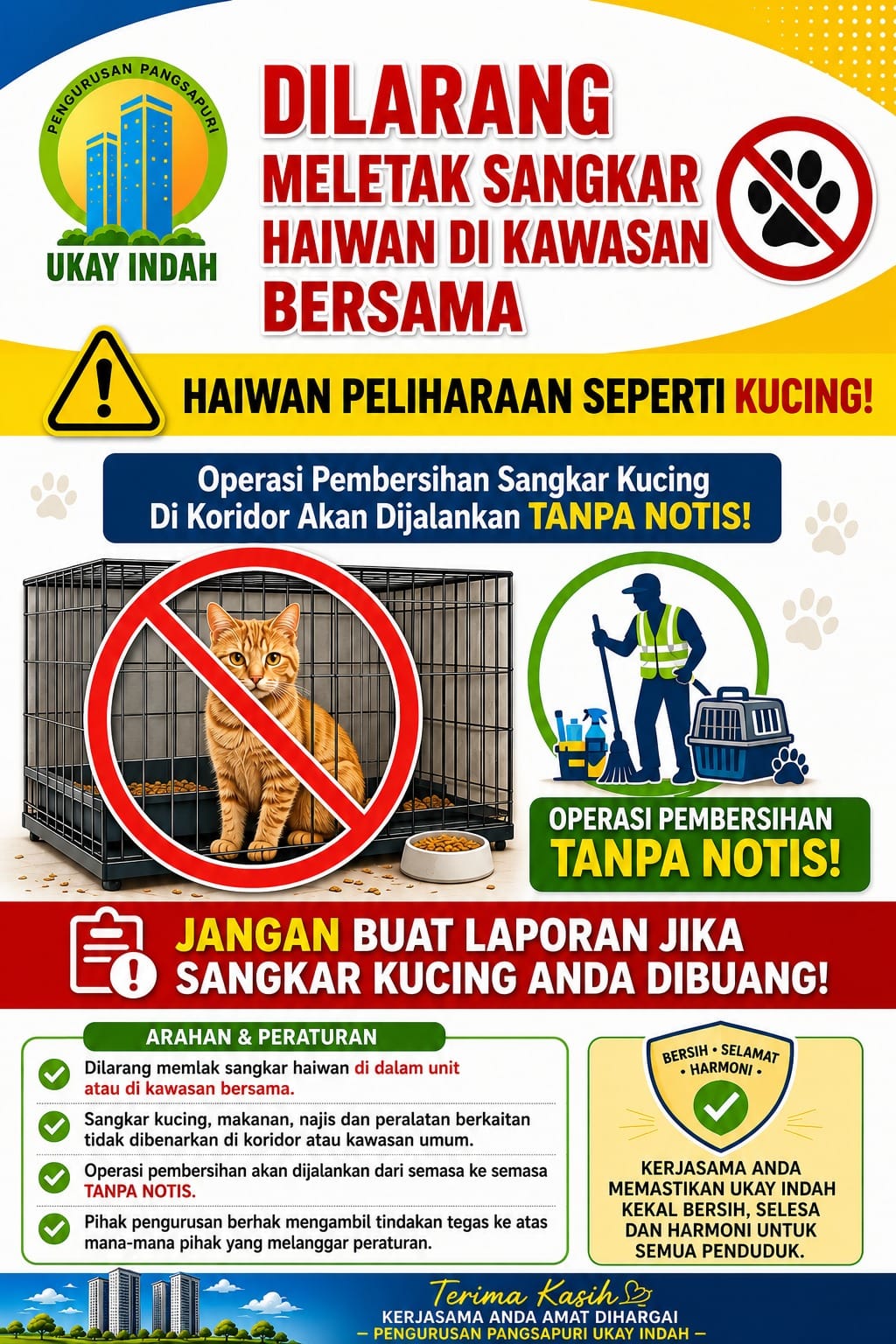 Larangan Meletakkan Sangkar Haiwan di Kawasan Bersama Pangsapuri Ukay Indah