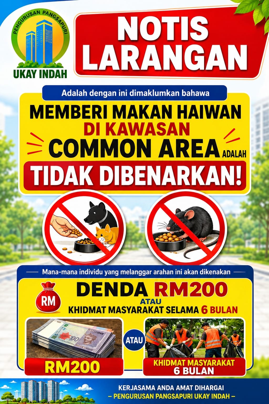 Larangan Memberi Makan Haiwan di Kawasan Bersama Pangsapuri Ukay Indah